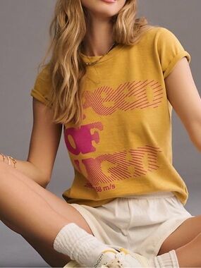 MOTHER Mustard Yellow Short Sleeve Tee with Pink Graphic size S